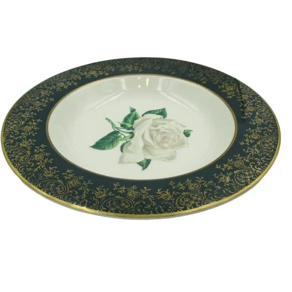 Stradford Rim Soup Bowl Chantilly Dark Green Gold Floral Set of 4 - Picture 4 of 11